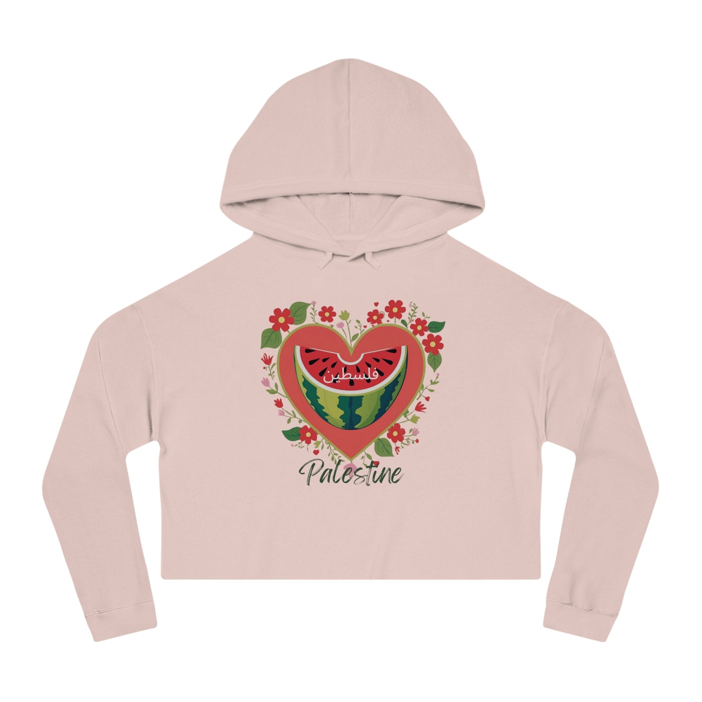 Vibrant Palestine Heart Cropped Hooded Sweatshirt